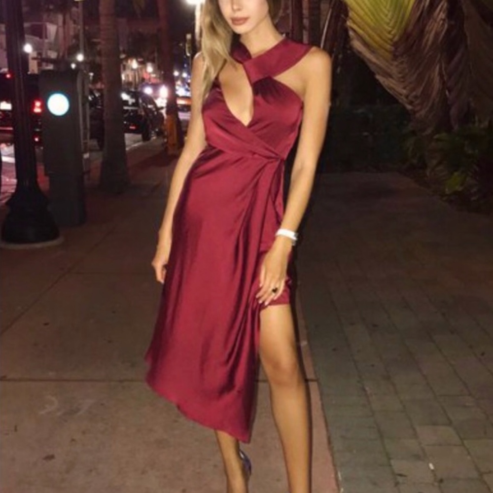 Keepsake Plum Red Midi Dress - Picture 4 of 8